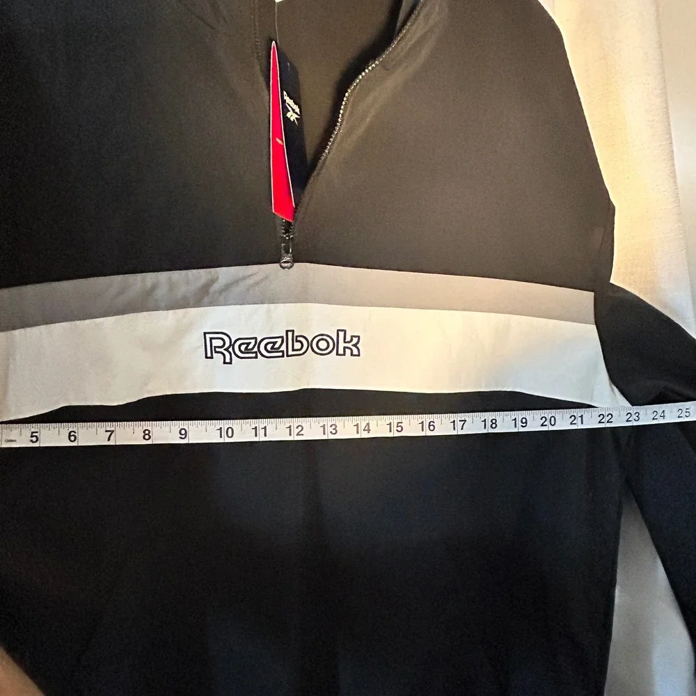 Reebok Mens Quarter Zip Pullover Jacket Black White Color Block Track Style‎